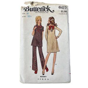 Butterick 6417 Sewing Pattern Size 10 Maternity Dress Top and Pants Vintage CUT